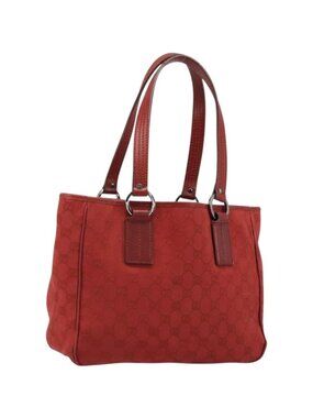 GUCCI GG Canvas Tote Bag Red Silver 113019
